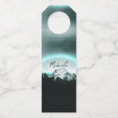 Sneeuwige, mysterieuze blauwe neonlichte monogram flessenhanger (Achterkant)