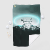 Sneeuwige, mysterieuze blauwe neonlichte monogram  golfhanddoek (Insitu)