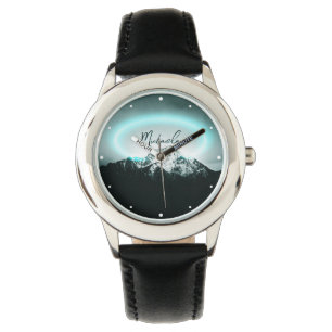 Sneeuwige, mysterieuze blauwe neonlichte monogram  horloge