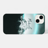 Sneeuwige, mysterieuze blauwe neonlichte monogram iPhone hoesje (Achterkant horizontaal)