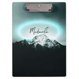 Sneeuwige, mysterieuze blauwe neonlichte monogram  klembord