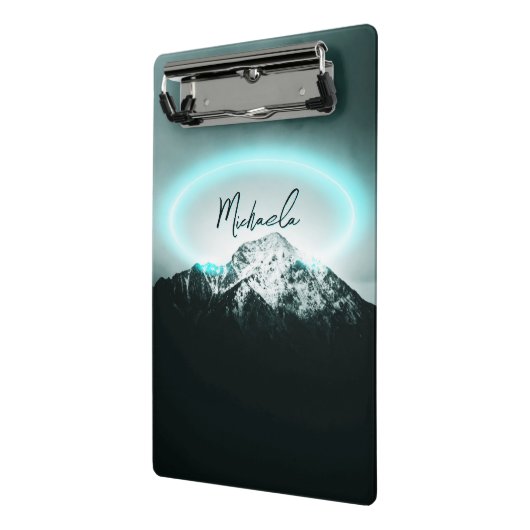 Sneeuwige, mysterieuze blauwe neonlichte monogram  mini klembord (Angled2)