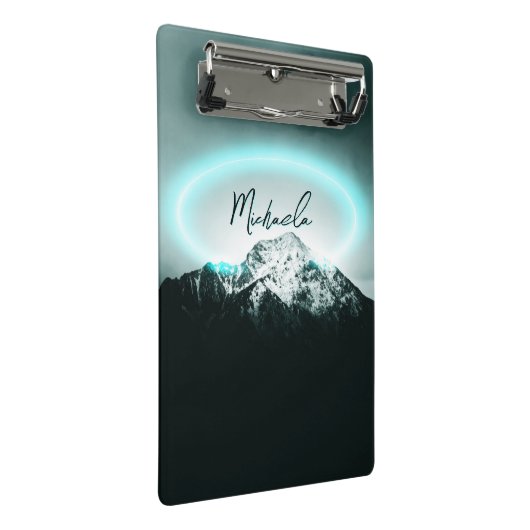 Sneeuwige, mysterieuze blauwe neonlichte monogram  mini klembord (Schuin)