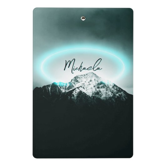 Sneeuwige, mysterieuze blauwe neonlichte monogram  mini klembord (Achterkant)