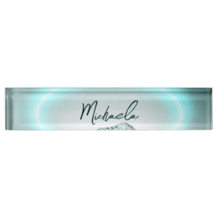 Sneeuwige, mysterieuze blauwe neonlichte monogram  naambordje