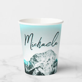 Sneeuwige, mysterieuze blauwe neonlichte monogram  papieren bekers