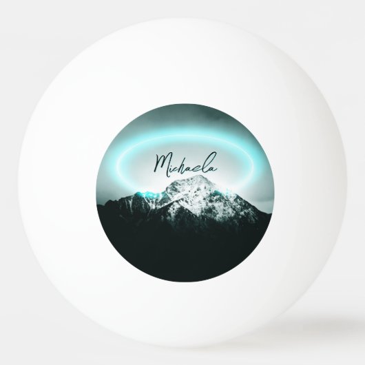 Sneeuwige, mysterieuze blauwe neonlichte monogram pingpongbal (Voorkant)