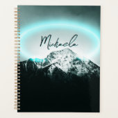 Sneeuwige, mysterieuze blauwe neonlichte monogram planner (Voorkant)