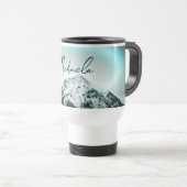 Sneeuwige, mysterieuze blauwe neonlichte monogram reisbeker (Voorkant rechts)