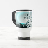 Sneeuwige, mysterieuze blauwe neonlichte monogram reisbeker (Voorkant links)