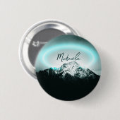 Sneeuwige, mysterieuze blauwe neonlichte monogram ronde button 5,7 cm (Voorkant /achterkant)