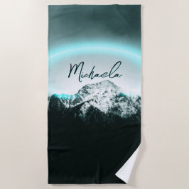 Sneeuwige, mysterieuze blauwe neonlichte monogram  strandlaken