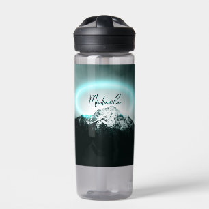 Sneeuwige, mysterieuze blauwe neonlichte monogram waterfles