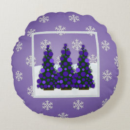 Sneeuwige Paarse kerstboomronde Rond Kussen
