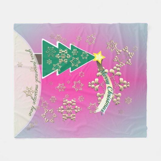 Sneeuwige Paarse kerstboomscène Fleece Deken (Voorkant (Horizontaal))