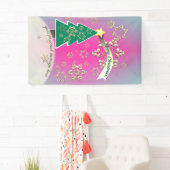 Sneeuwige Paarse kerstboomscène Spandoek (Insitu)