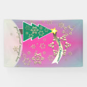 Sneeuwige Paarse kerstboomscène Spandoek (Horizontaal)