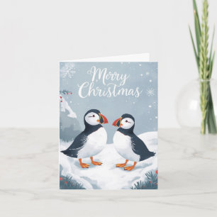 Sneeuwige Papegaaiduikers Kerstkaart Feestdagen Kaart