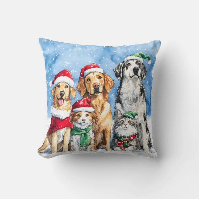 Sneeuwige poten Festive Schattige Kersthuisdieren  Kussen (Voorkant)