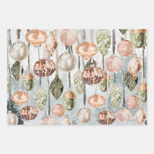 Sneeuwige  roze en groene Ornamenten Inpakpapier Vel (Voorkant 3)