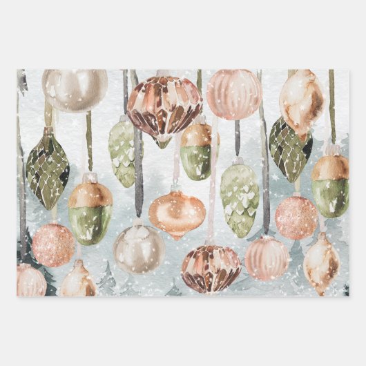 Sneeuwige  roze en groene Ornamenten Inpakpapier Vel (Voorkant 2)