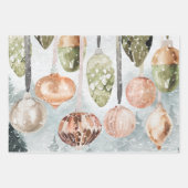 Sneeuwige  roze en groene Ornamenten Inpakpapier Vel (Voorkant)