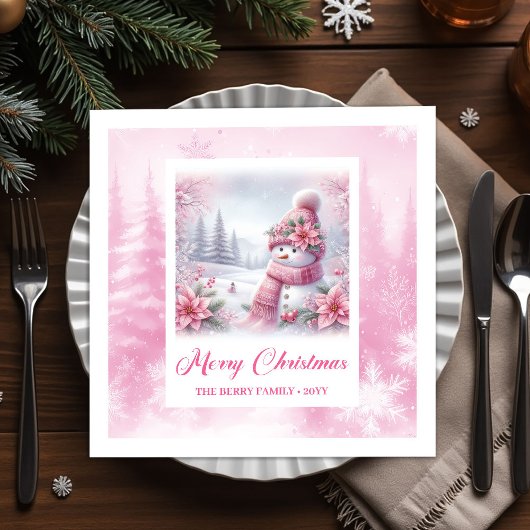 Sneeuwige Roze Kerstmis Scène Servetten Kinderen V