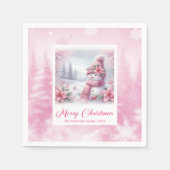 Sneeuwige Roze Kerstmis Scène Servetten Kinderen V (Voorkant)