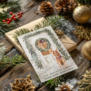 Sneeuwige Vintage Golden Retriever Vakantie Aquare Briefkaart
