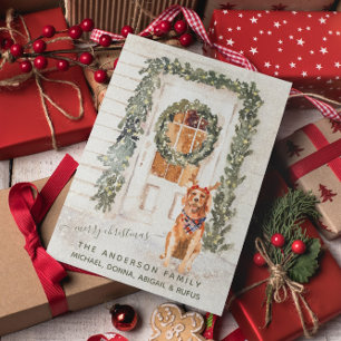 Sneeuwige Vintage Goudkleurige Retriever Kerst Wat Feestdagenkaart