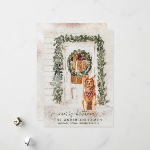 Sneeuwige Vintage Goudkleurige Retriever Kerst Wat Feestdagenkaart