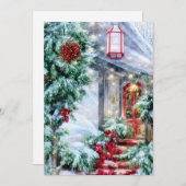 Sneeuwige voortrap budget Kerstmis Feestdagenkaart (Voorkant / Achterkant)