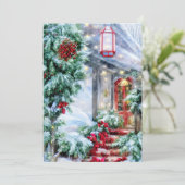 Sneeuwige voortrap budget Kerstmis Feestdagenkaart (Staand voorkant)