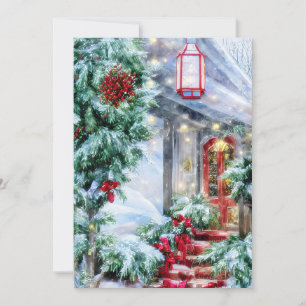 Sneeuwige voortrap budget Kerstmis Feestdagenkaart