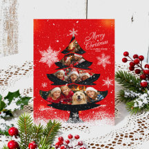 Sneeuwige vrolijke kerst familie foto kerstboom