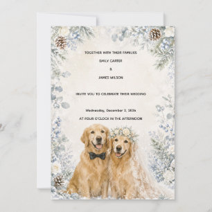 Sneeuwige Winter Golden Retriever Trouw Uitnodigin Kaart