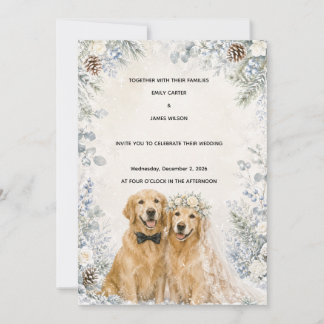 Sneeuwige Winter Golden Retriever Trouw Uitnodigin Kaart