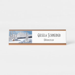 Sneeuwige Winterbergen Naambord Bureau Naambordje