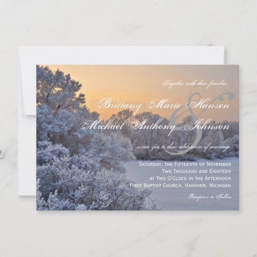 Sneeuwijsbomen - Sunset Winter Wedding Invitations Kaart (Voorkant)