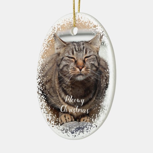 Sneeuwkat op Kerst Keramisch Ornament (Links)