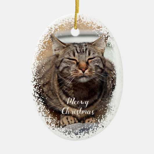 Sneeuwkat op Kerst Keramisch Ornament (Voorkant)