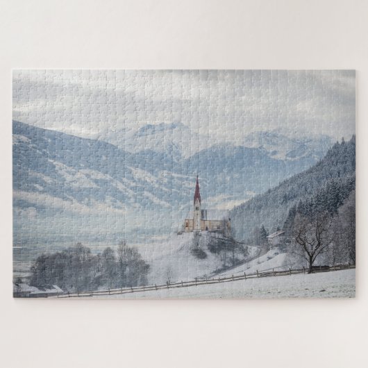 Sneeuwkerk in Zillertal in de winter Legpuzzel (Horizontaal)