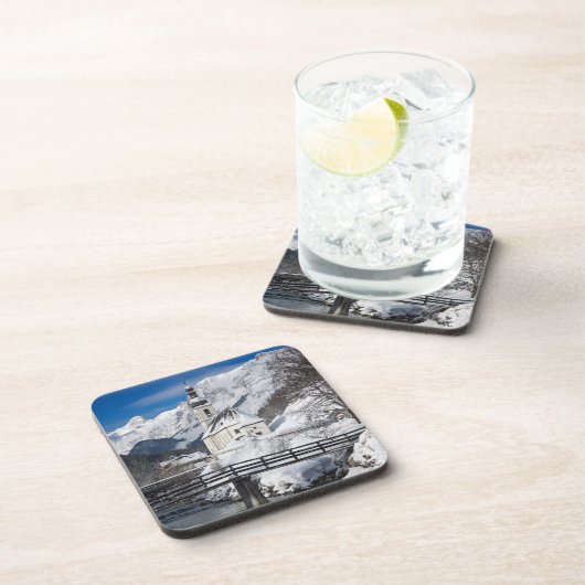 Sneeuwkerk met alpenbergen bier onderzetter (Rechterzijde)