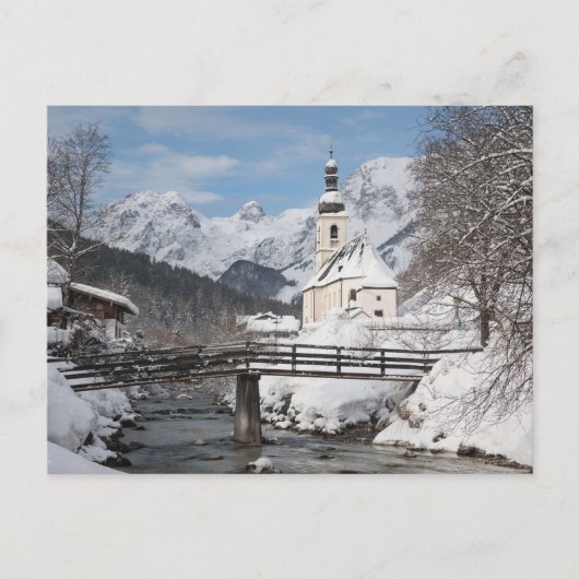 Sneeuwkerk met Alpenbergen in de winter Briefkaart (Voorkant)