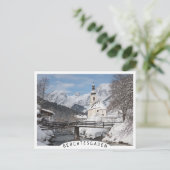 Sneeuwkerk met Alpenbergen in de winter Briefkaart (Staand voorkant)