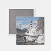 Sneeuwkerk met Alpenbergen in de winter Magneet (Voorkant / Achterkant)