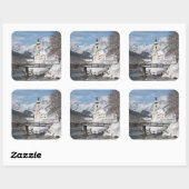 Sneeuwkerk met Alpenbergen in de winter Vierkante Sticker (Vel)