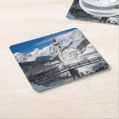 Sneeuwkerk met alpenbergen kartonnen onderzetters (Schuin)