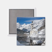 Sneeuwkerk met alpenbergen magneet (Voorkant / Achterkant)