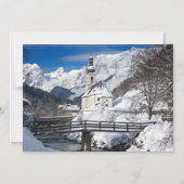 Sneeuwkerk met alpenbergen magnetische uitnodiging (Voorkant)